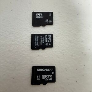 Lot of 3 MicroSD Cards Kingston 4GB Kingmax 64MB MicroSDHC Memory Card Bundle